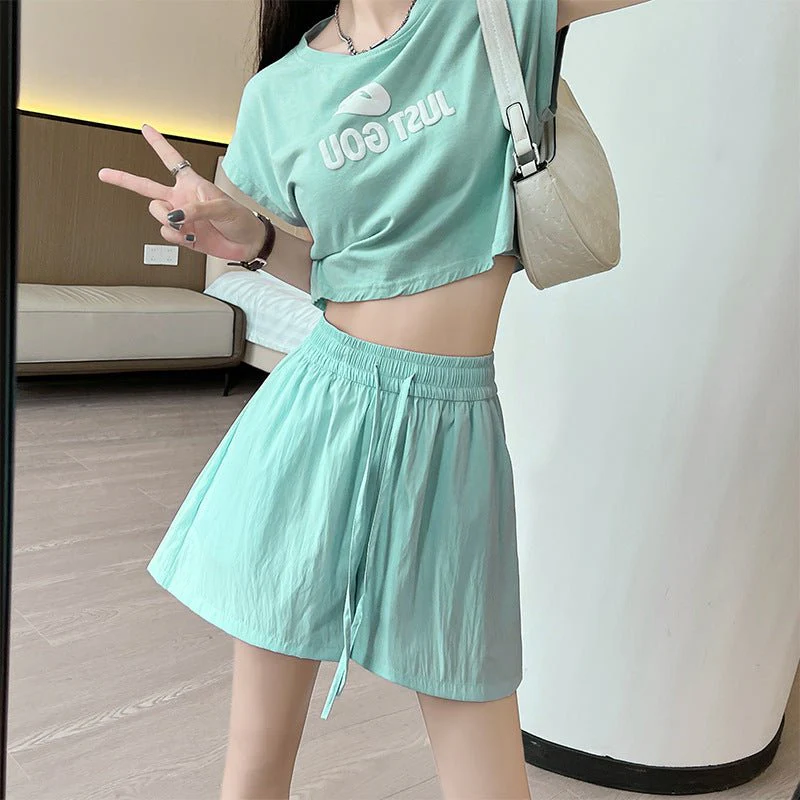 Light green ice silk Yamamoto shorts outside women's summer 2025 new high-waisted wide-leg medium pants loose casual five-point pants - Image 6