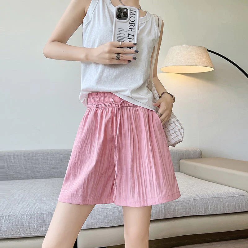 Light green ice silk Yamamoto shorts outside women's summer 2025 new high-waisted wide-leg medium pants loose casual five-point pants - Image 8
