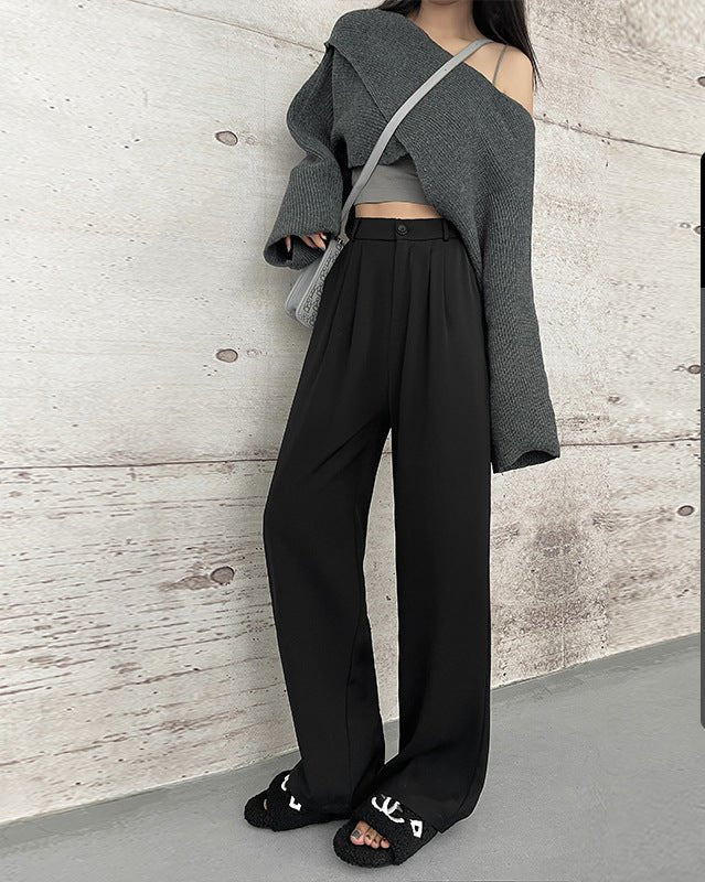 [Morgan silk fabric] grey mopping pants wide-leg pants children's spring and autumn thickened casual drooping straight-leg pants - Image 11