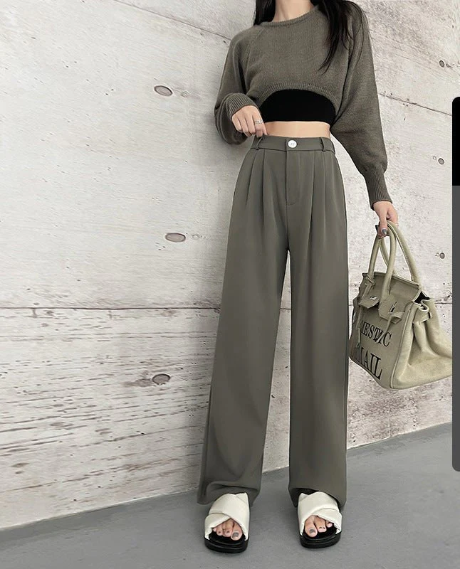 [Morgan silk fabric] grey mopping pants wide-leg pants children's spring and autumn thickened casual drooping straight-leg pants - Image 12