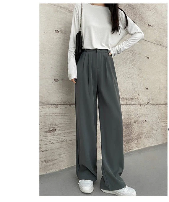 [Morgan silk fabric] grey mopping pants wide-leg pants children's spring and autumn thickened casual drooping straight-leg pants - Image 4