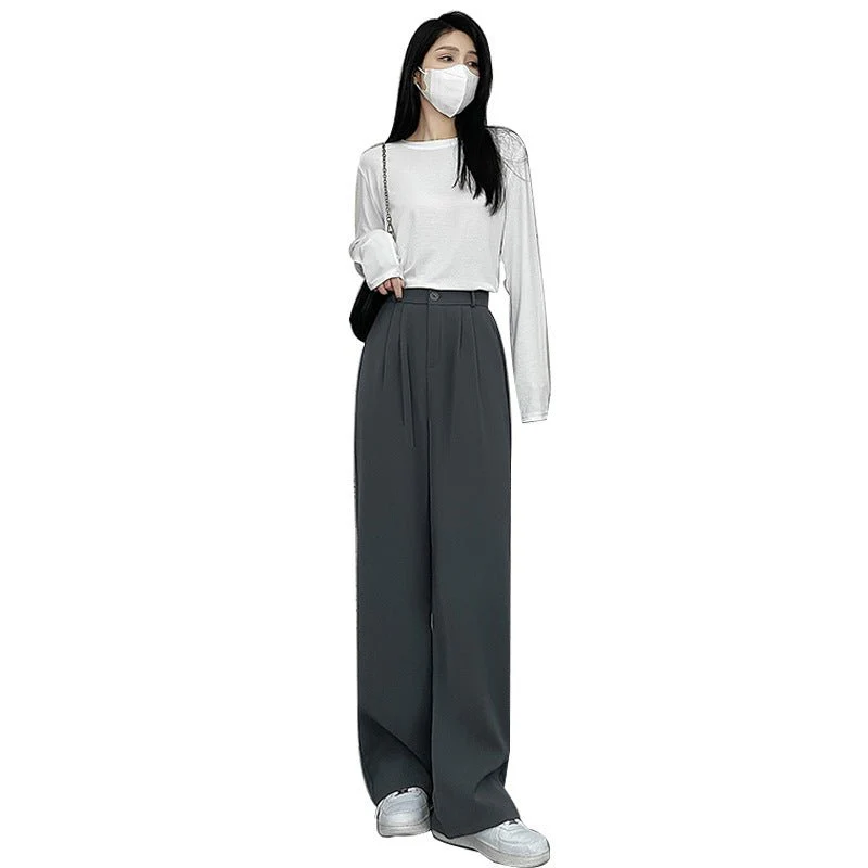 [Morgan silk fabric] grey mopping pants wide-leg pants children's spring and autumn thickened casual drooping straight-leg pants - Image 5
