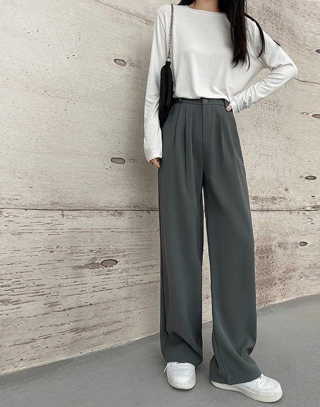 [Morgan silk fabric] grey mopping pants wide-leg pants children's spring and autumn thickened casual drooping straight-leg pants - Image 8