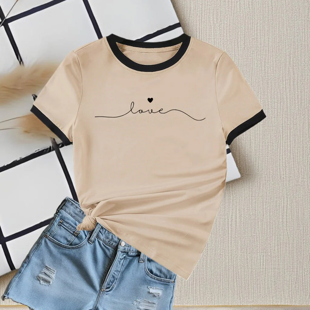 New summer round neck contrasting color matching short-sleeved casual slim-fit women's T-shirt versatile top - Image 10