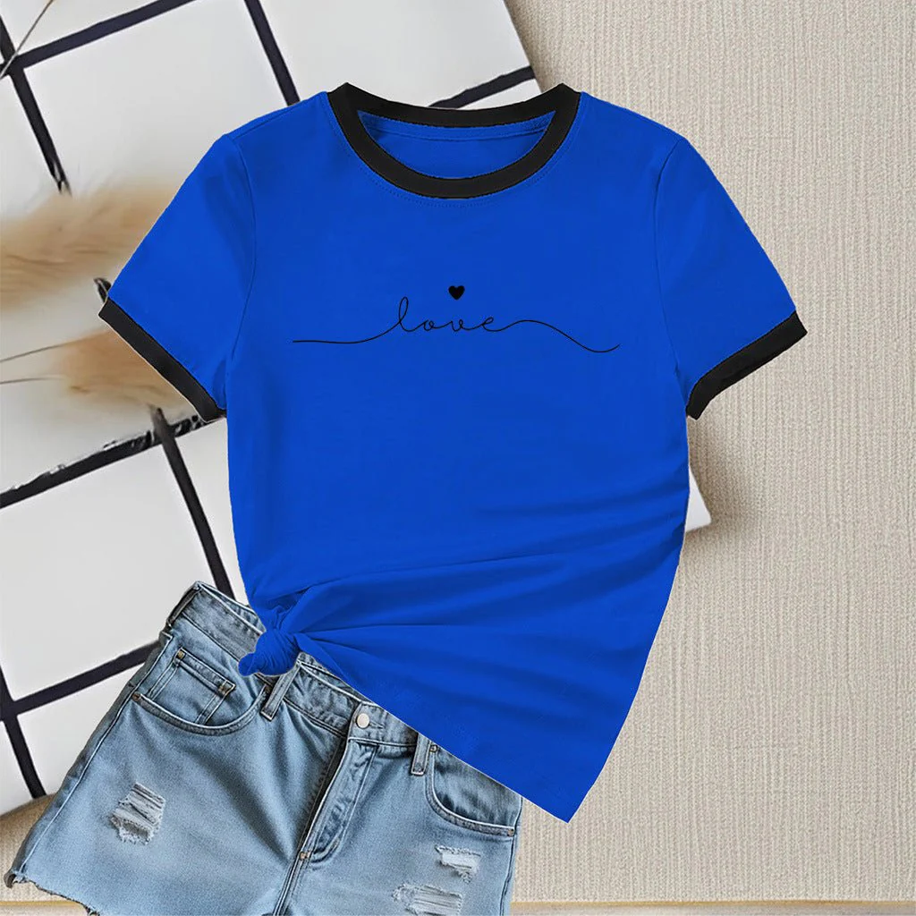 New summer round neck contrasting color matching short-sleeved casual slim-fit women's T-shirt versatile top - Image 8