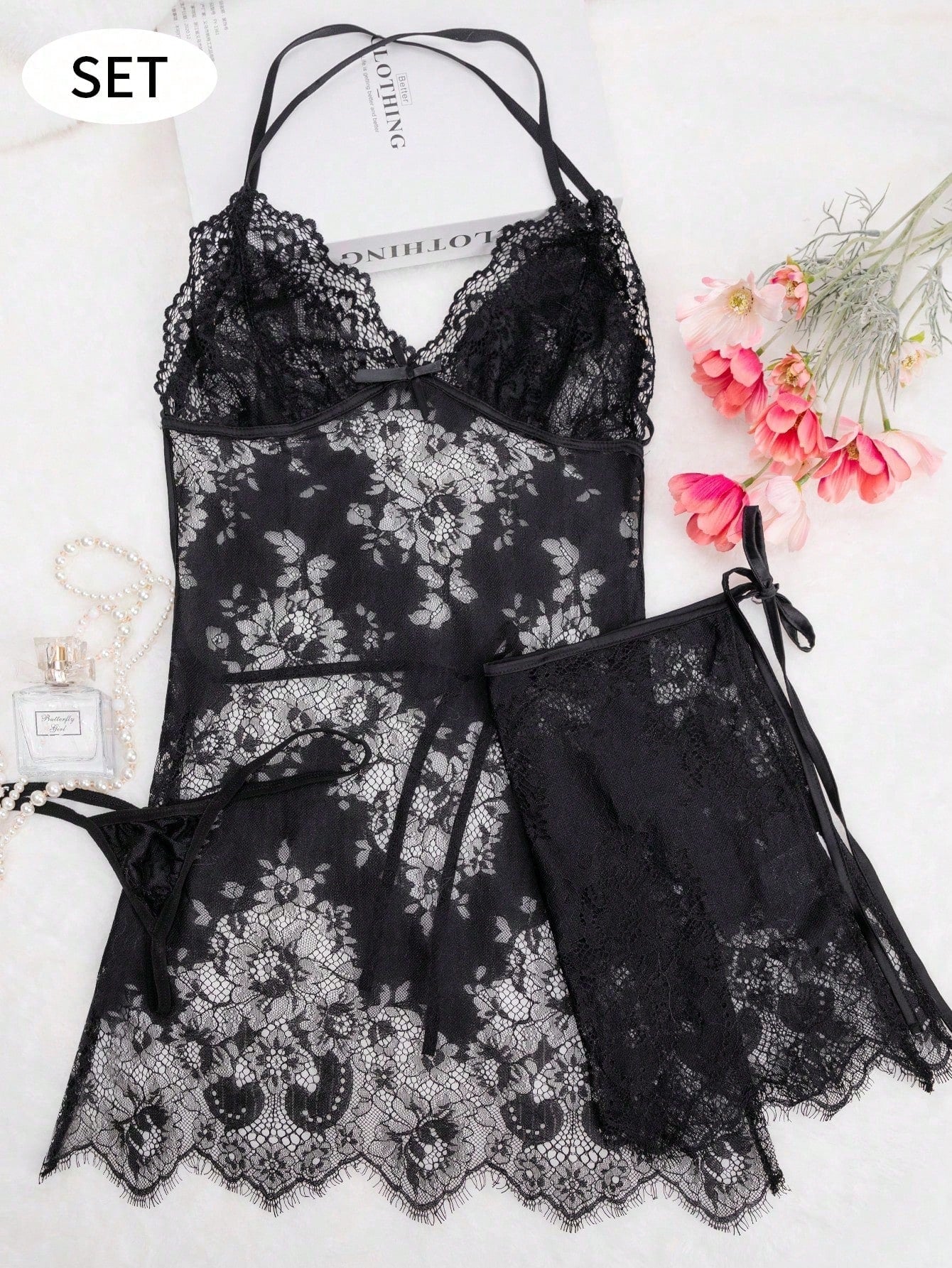 Sheer Elegance | Lace Backless Nightgown Lingerie Set FD - Image 3