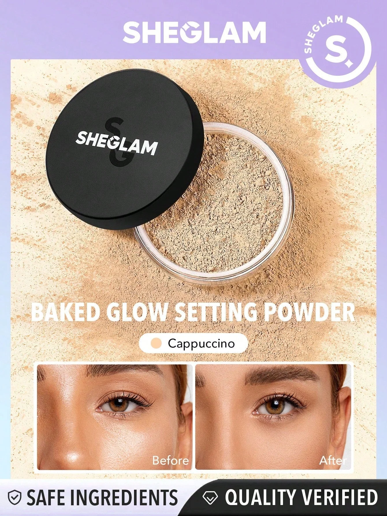 SHEGLAM Baked Glow Setting Powder-Cappuccino Oil Control Loose Setting Powder Translucent Pore-less Flawless Smooths Fine Lines Glowy Powder Black Friday Winter Powder