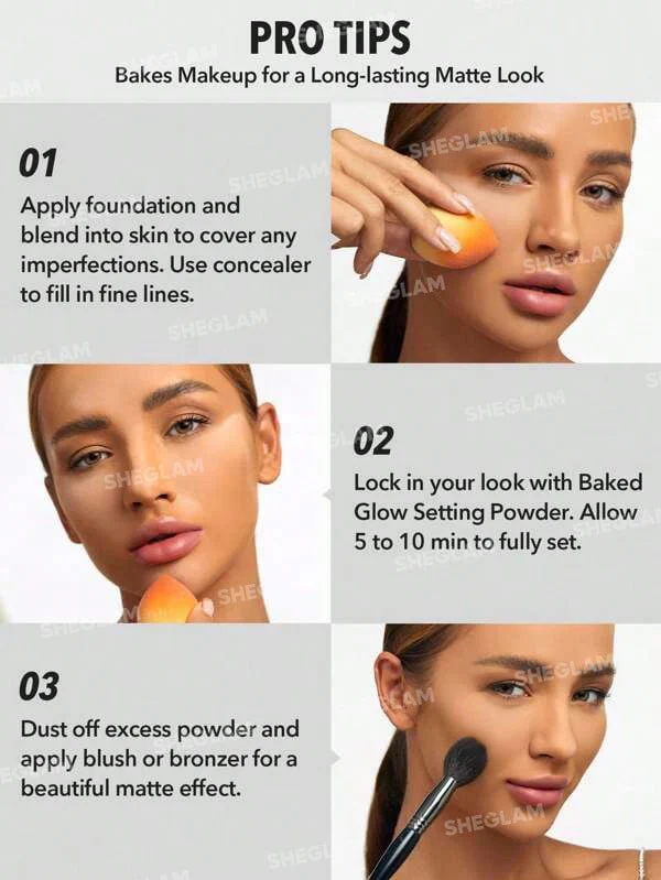 SHEGLAM Baked Glow Setting Powder-Cappuccino Oil Control Loose Setting Powder Translucent Pore-less Flawless Smooths Fine Lines Glowy Powder Black Friday Winter Powder - Image 3