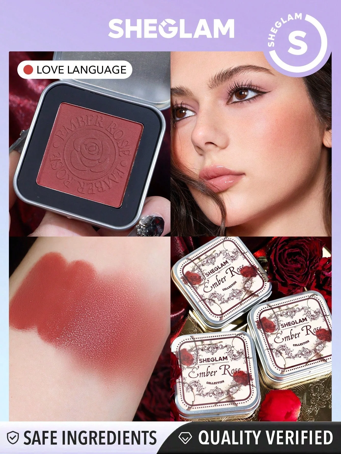 SHEGLAM Ember Rose Eternal Flame Cream, Blush-Cream-To-Powder Blush Palette Highly Pigmented Non-Fading Long Lasting Natural Easy To Use Blush Box (FD) - Image 3