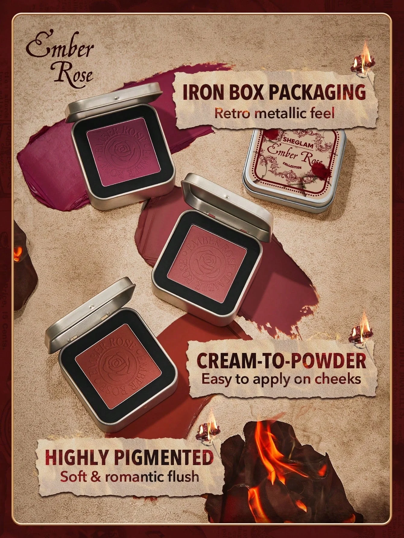 SHEGLAM Ember Rose Eternal Flame Cream, Blush-Cream-To-Powder Blush Palette Highly Pigmented Non-Fading Long Lasting Natural Easy To Use Blush Box (FD) - Image 6