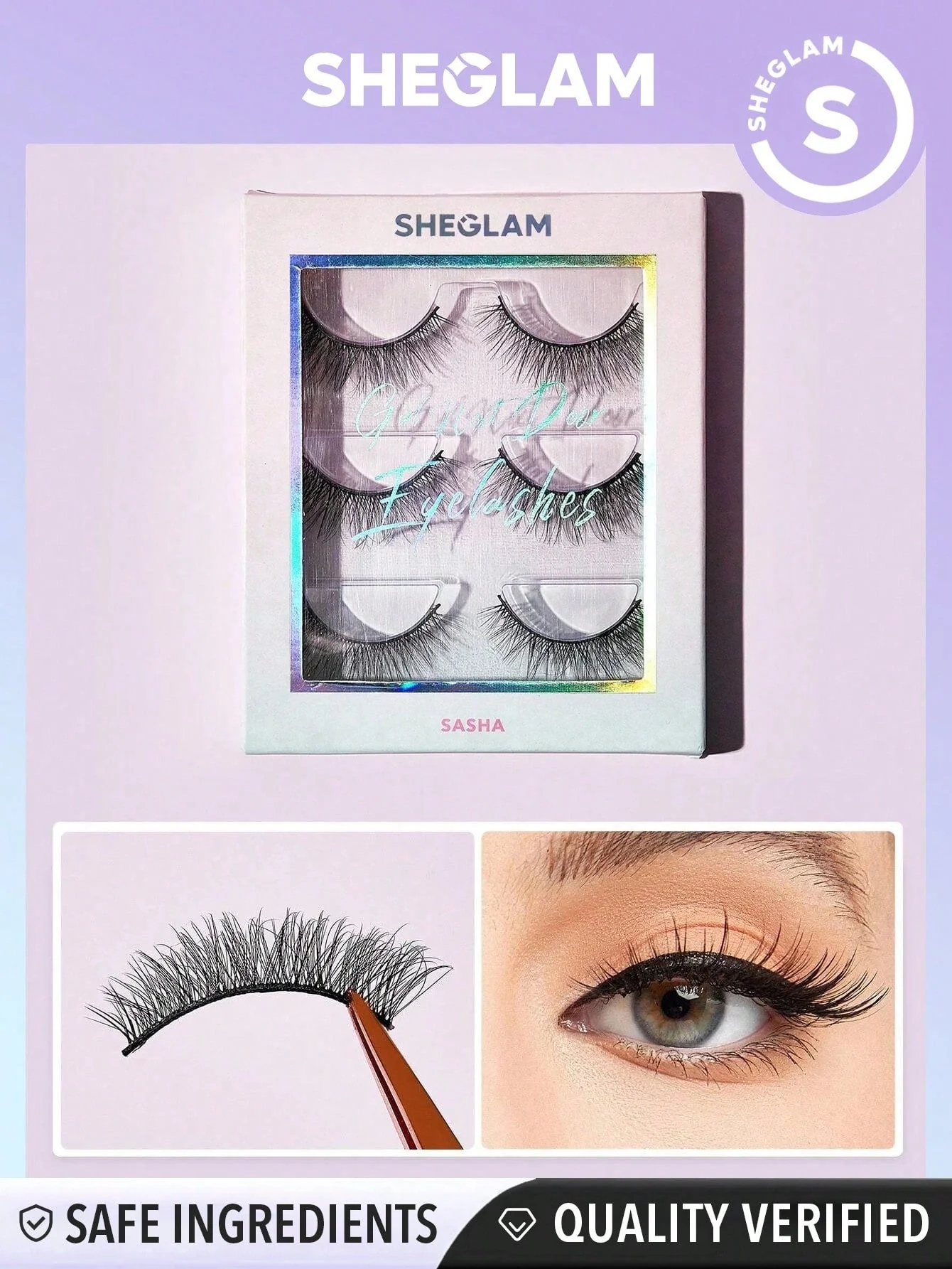 SHEGLAM Girl Next Door Natural False Eyelashes-Sasha 3 Pairs Extra Long Natural Lightweight Comfortable Tapered Fuller Longer Thicker False Eyelashes DIY Eyelash Extension Fake Eyelashes Y2K Party Eyelashes