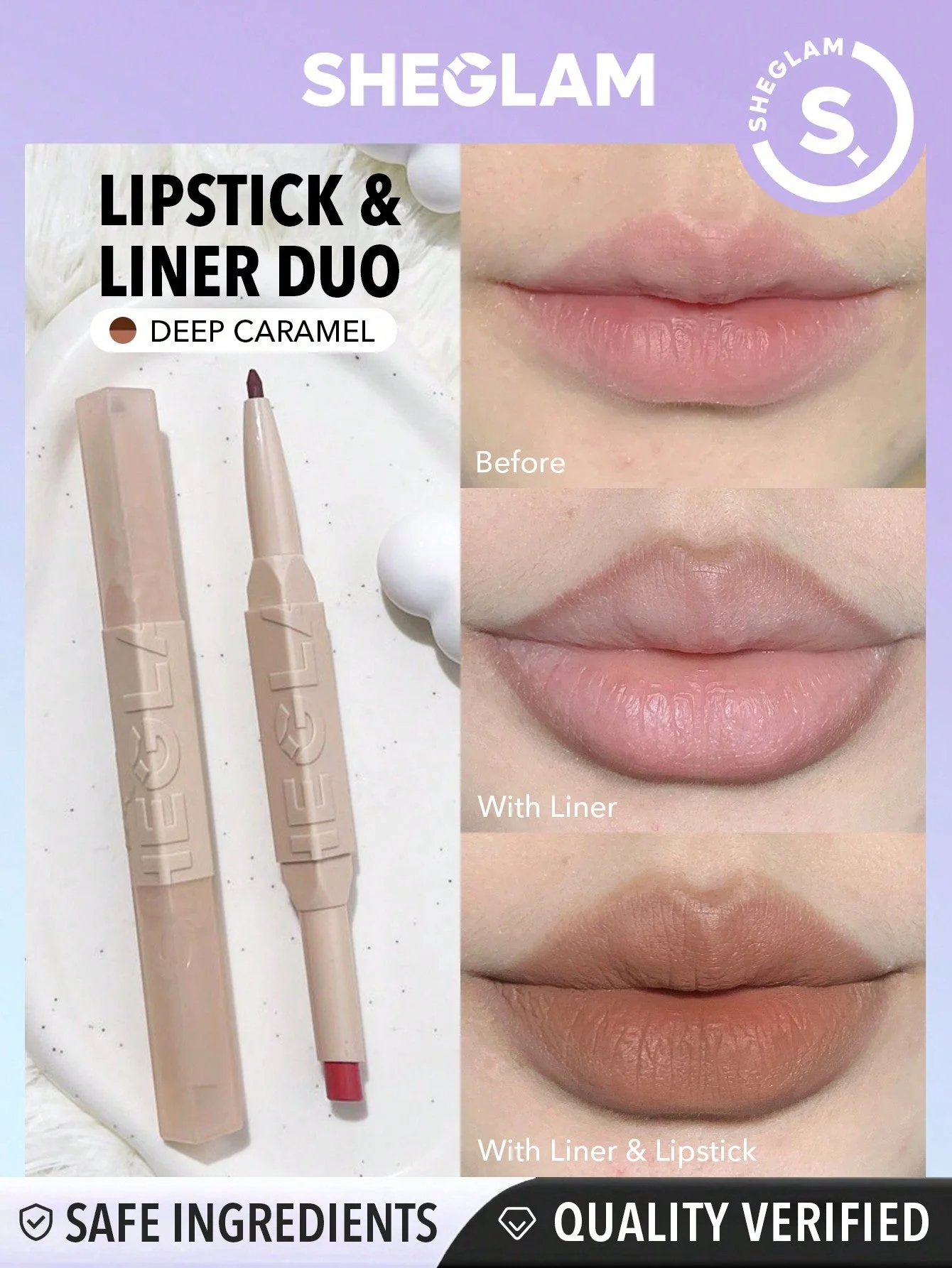 SHEGLAM Glam 101 Lipstick & Liner Duo-Deep Caramel 2-In-1 Matte Dual-Ended Lip Liner Lipstick Pencil Highly Pigmented Long Lasting Smooth Easy To Wear Lip Makeup