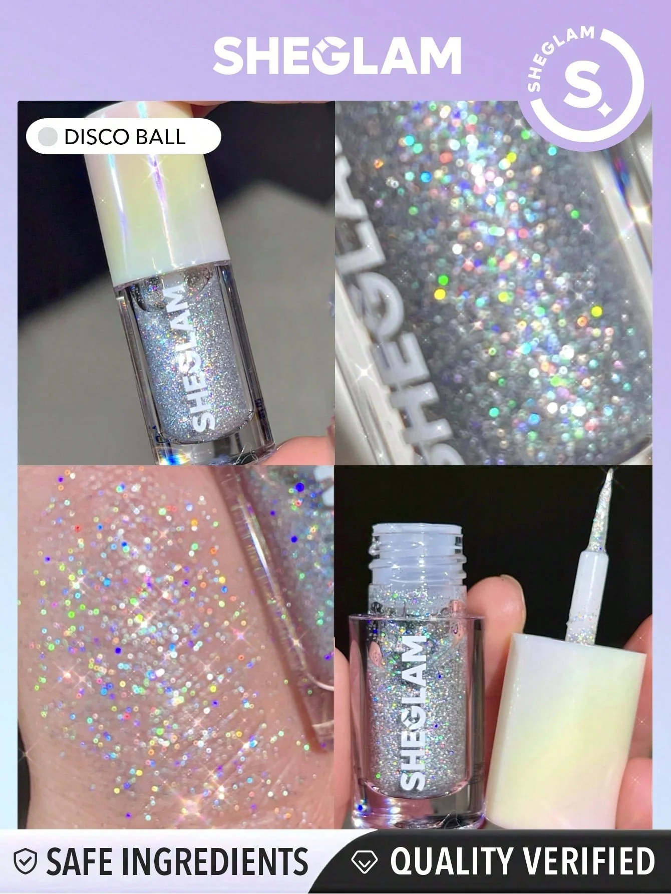 SHEGLAM Party Glitter Liner-Disco Ball Liquid Eyeshadow Gel Silver High Shine Long Lasting Highly Pigmented Long Wear Liquid Liner