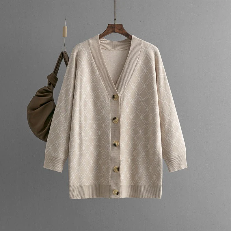 The Diamond Grace | Women's V-Neck Diamond Pattern Knit Cardigan - Image 11