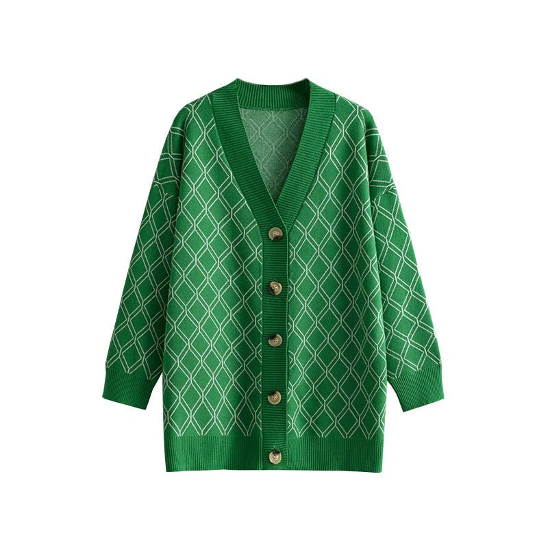 The Diamond Grace | Women's V-Neck Diamond Pattern Knit Cardigan - Image 13