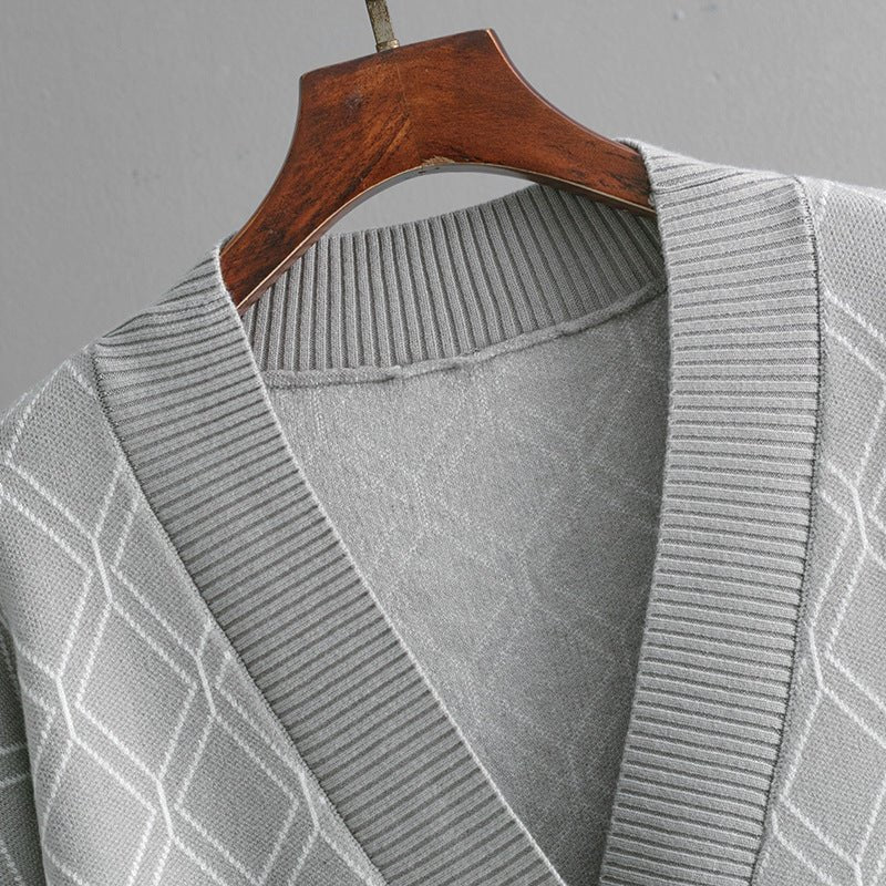 The Diamond Grace | Women's V-Neck Diamond Pattern Knit Cardigan - Image 6