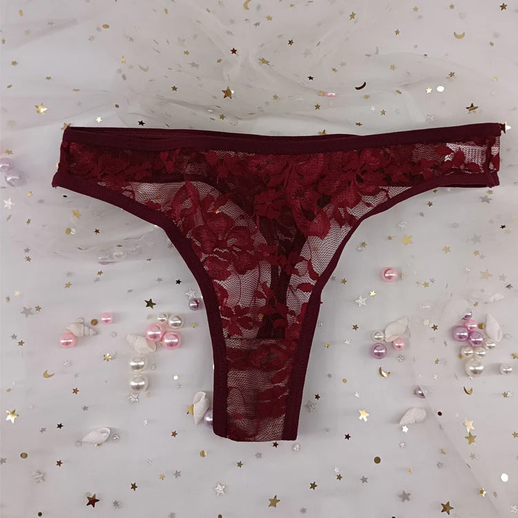 The Floral Tease | Women's Floral Lace Low-Rise Thong Panties - Image 2