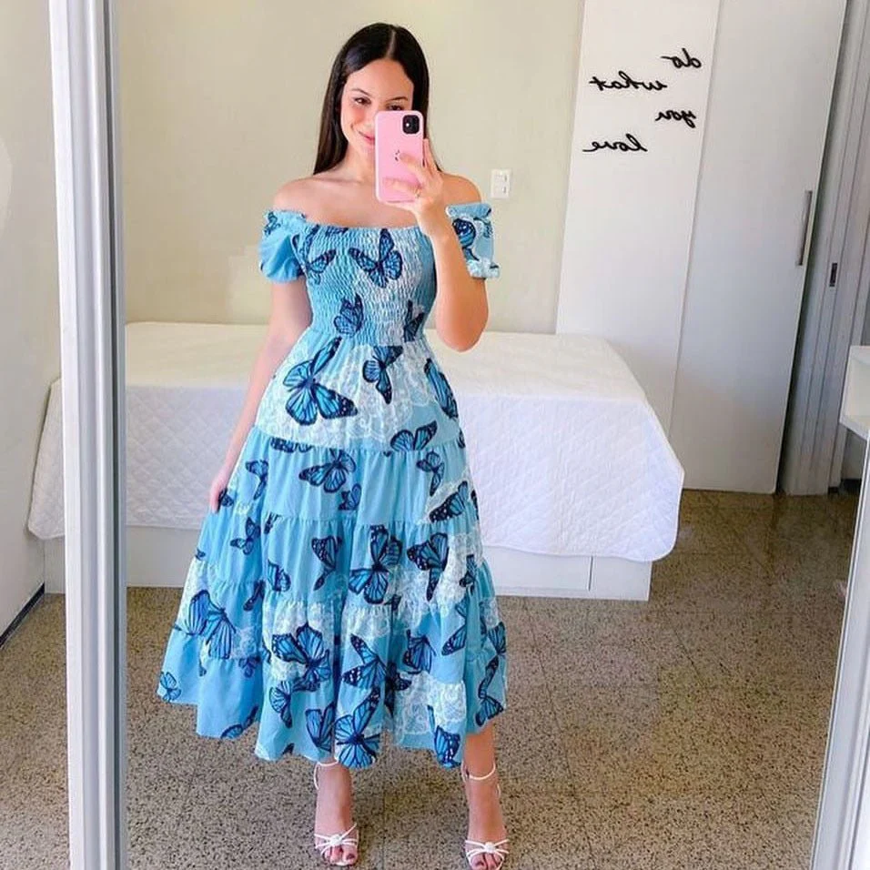 The French Reverie | Women's Printed One-Shoulder Shirred Cake Midi Dress - Image 12