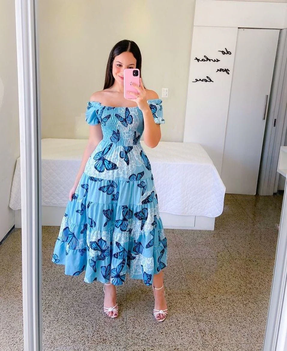 The French Reverie | Women's Printed One-Shoulder Shirred Cake Midi Dress - Image 3