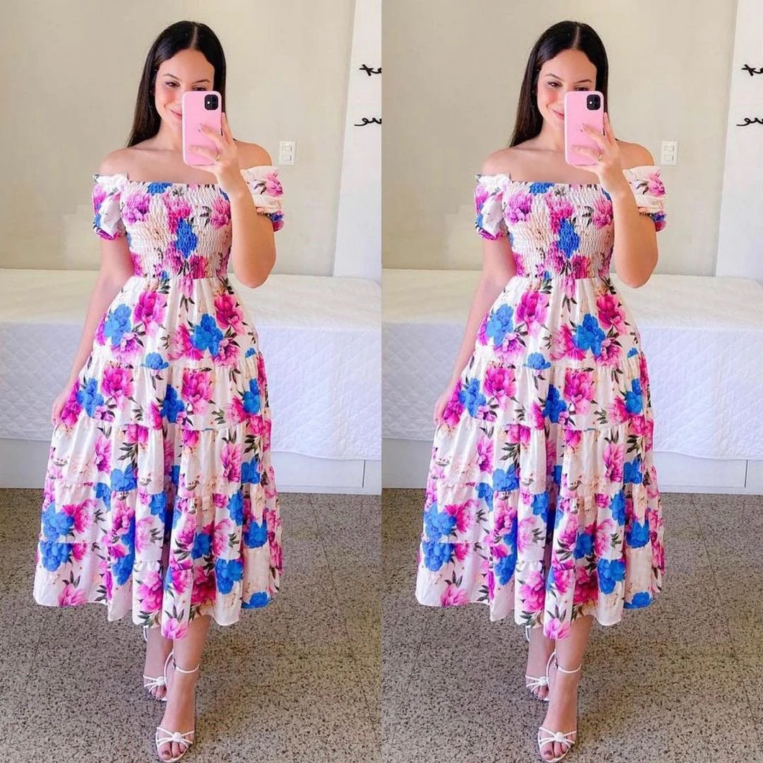 The French Reverie | Women's Printed One-Shoulder Shirred Cake Midi Dress - Image 5