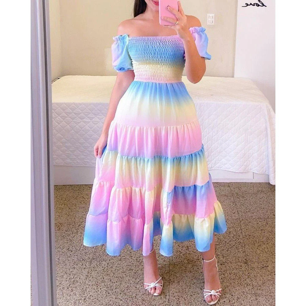 The French Reverie | Women's Printed One-Shoulder Shirred Cake Midi Dress - Image 9