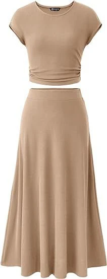 The Hot Glow | Solid Color Knitted Navel Top & Midi Skirt Set - Image 17