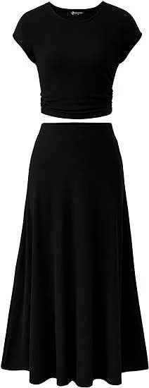 The Hot Glow | Solid Color Knitted Navel Top & Midi Skirt Set - Image 9
