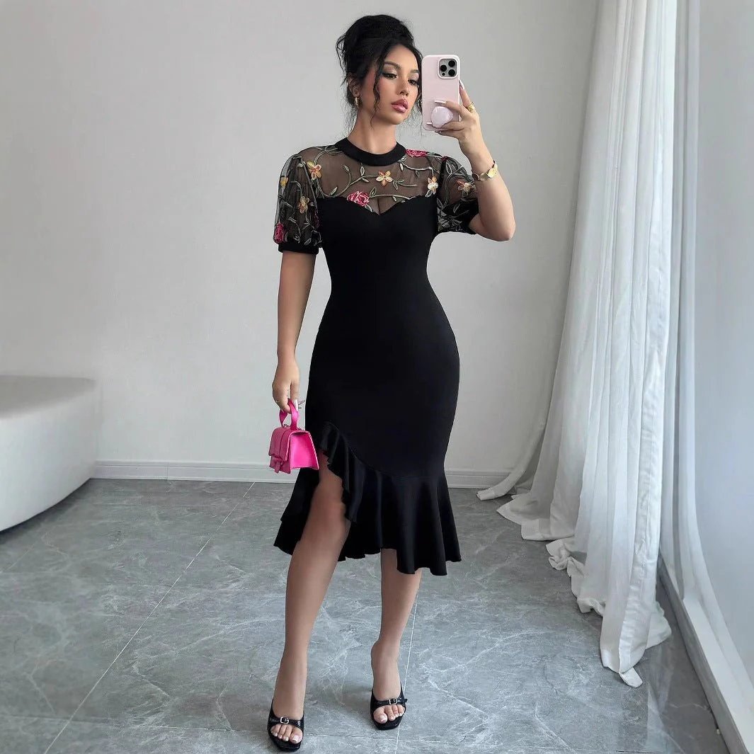 The Imperial Jacquard | Women's Floral Jacquard Lace Lantern Sleeve Midi Dress