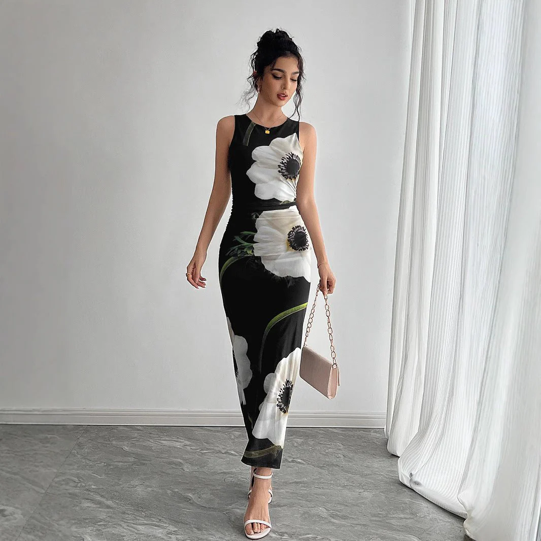 The Midnight Garden | Women's Mesh Floral Print Sleeveless Maxi Dress - Image 4