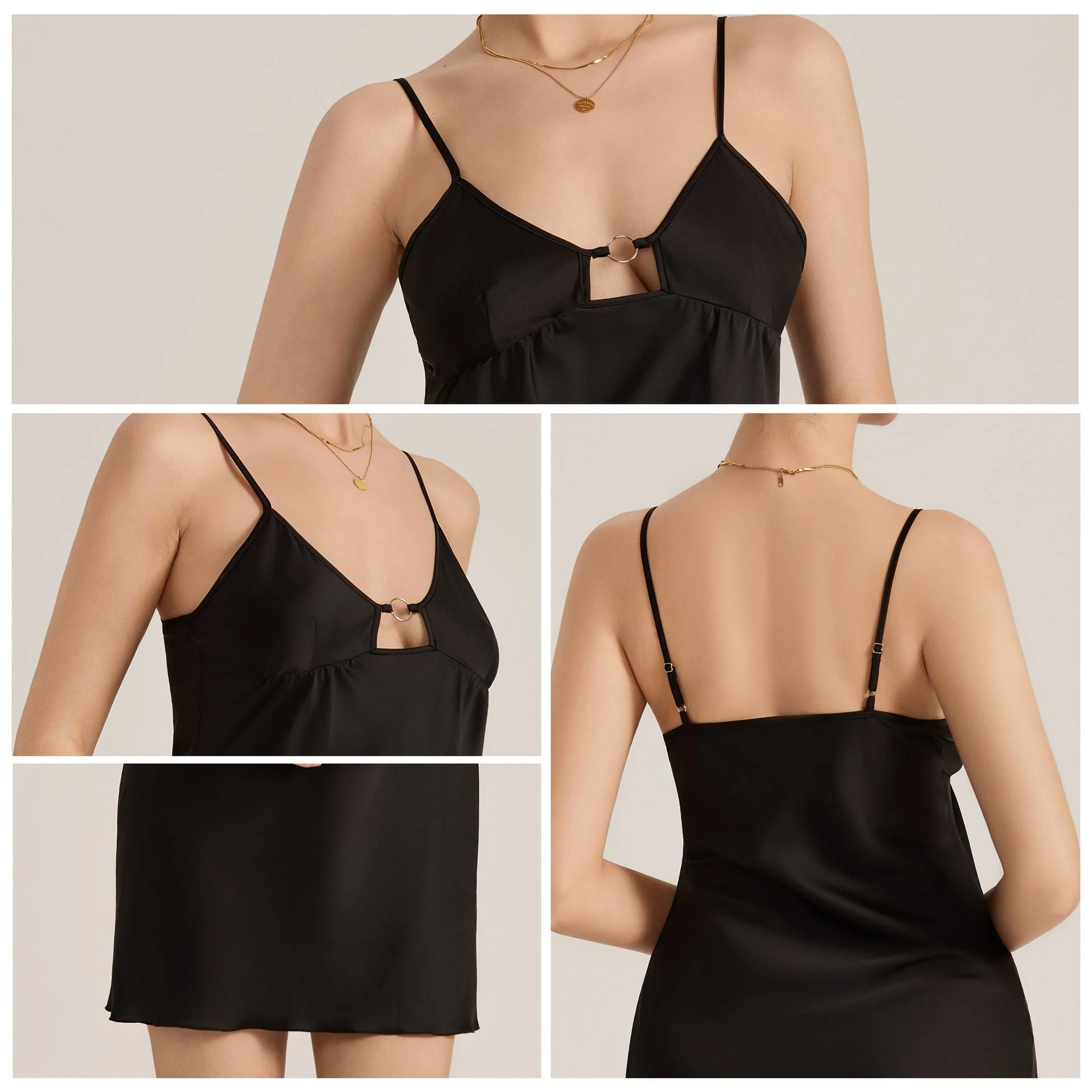 The Midnight Temptation | Women's Hollow-Out Backless Satin Chemise Nightdress - Image 2