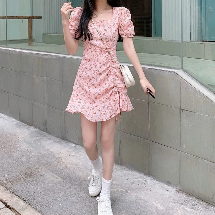 The Milky Blossom | Women's Floral Print Square Neck Short-Sleeve Mini Dress - Image 10