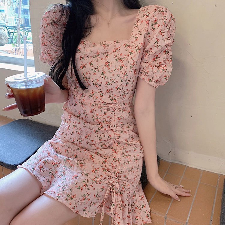 The Milky Blossom | Women's Floral Print Square Neck Short-Sleeve Mini Dress - Image 15