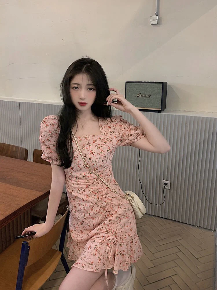 The Milky Blossom | Women's Floral Print Square Neck Short-Sleeve Mini Dress - Image 16