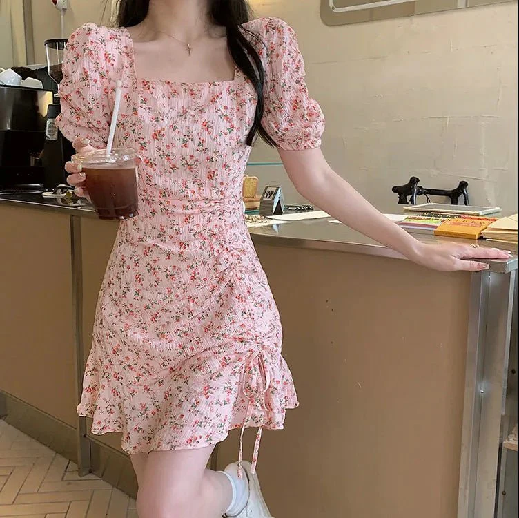 The Milky Blossom | Women's Floral Print Square Neck Short-Sleeve Mini Dress - Image 5
