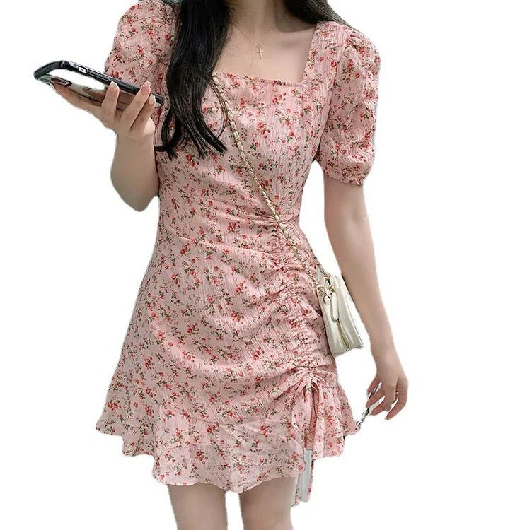 The Milky Blossom | Women's Floral Print Square Neck Short-Sleeve Mini Dress - Image 6