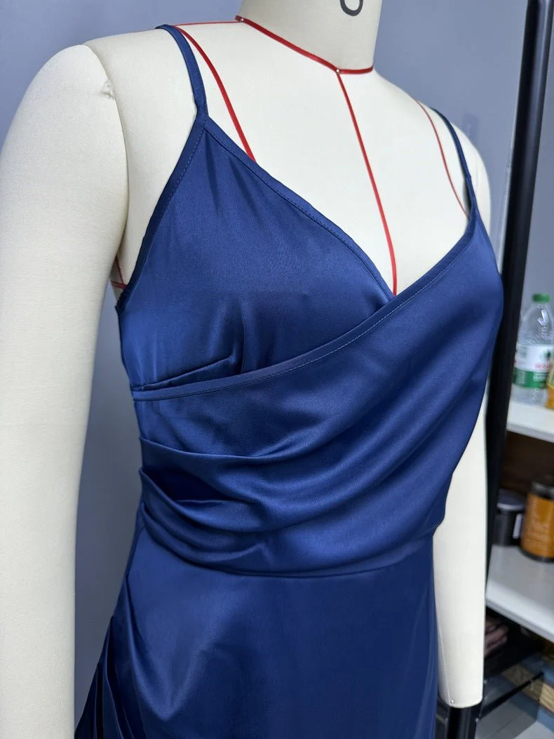 The Satin Starlet | Women's V-Neck Slit Satin Suspender Midi Dress - Image 13