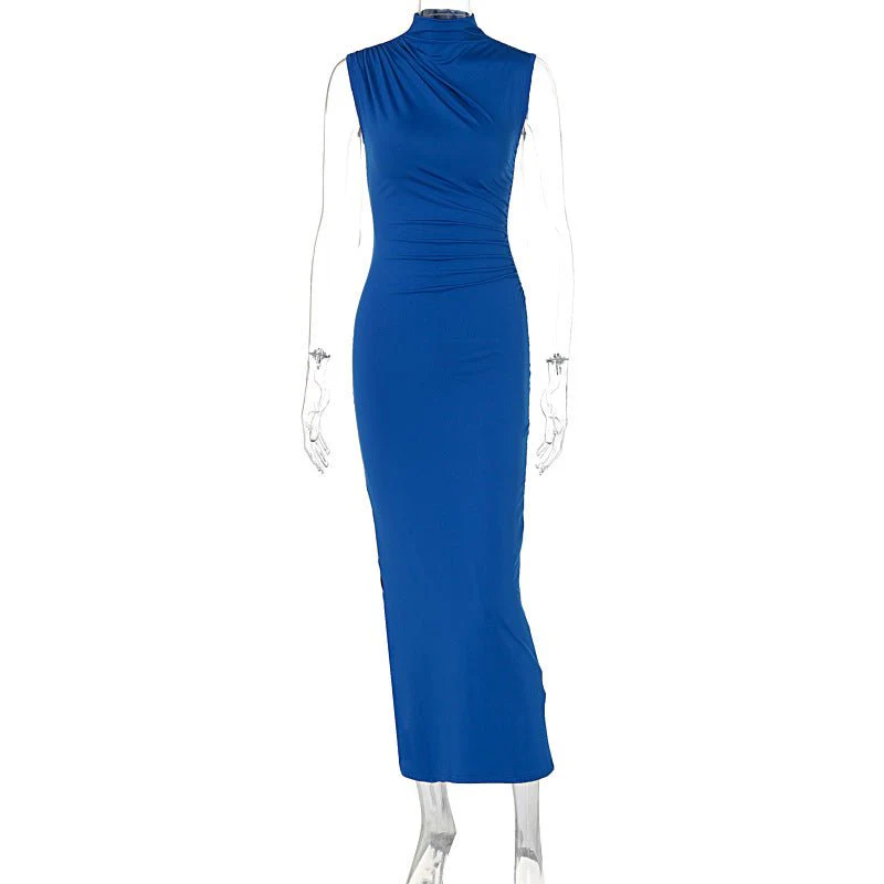 The Timeless Allure | Solid Color Sleeveless High Waist Slit Maxi Dres - Image 3