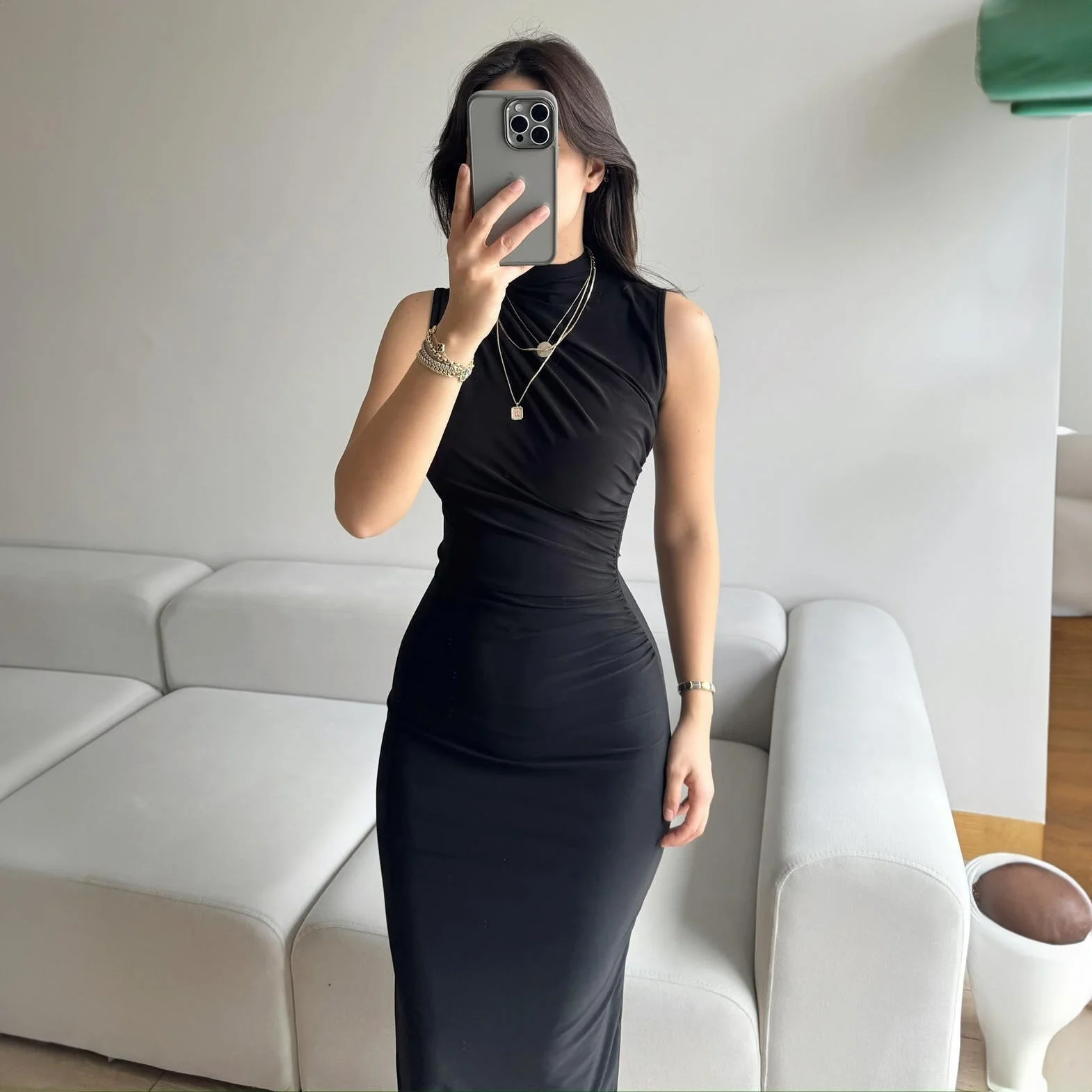 The Timeless Allure | Solid Color Sleeveless High Waist Slit Maxi Dres - Image 9