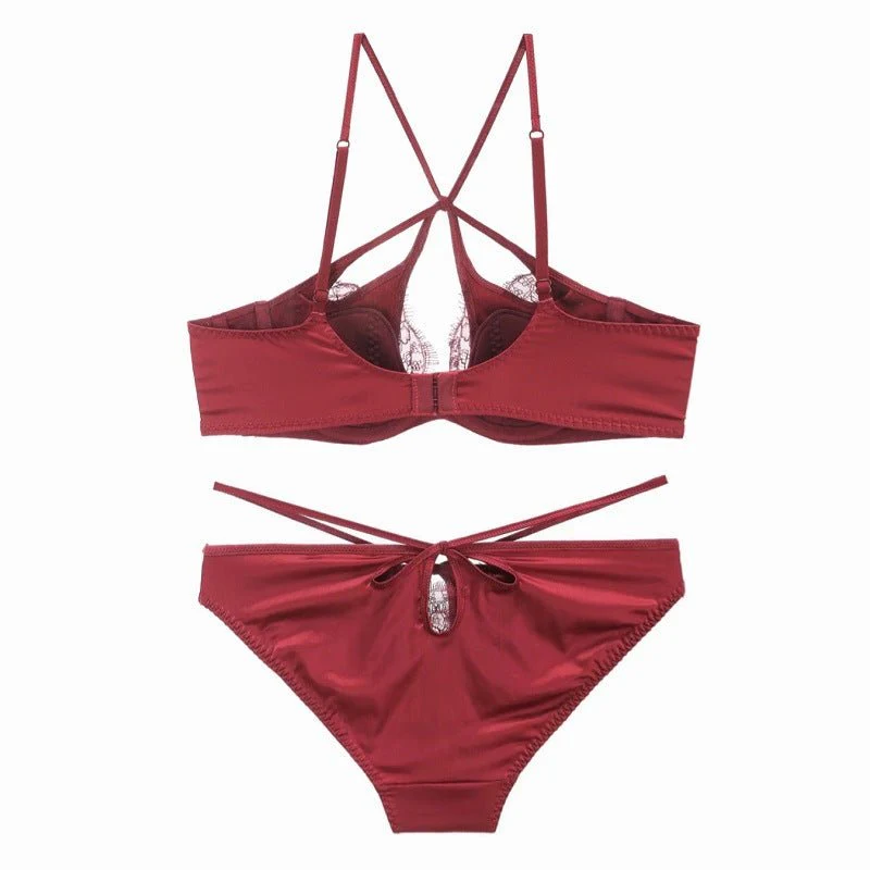 The Velvet Temptation | French Glossy Hollow Lace Push-Up Bra Set - Image 21