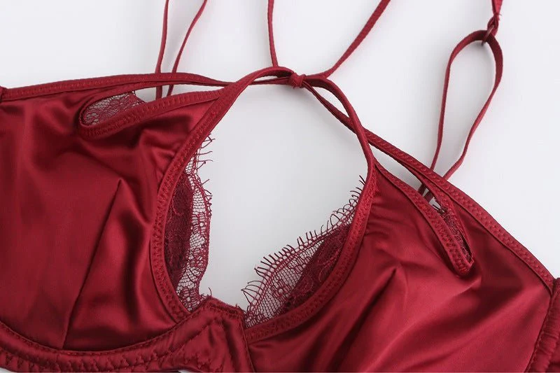 The Velvet Temptation | French Glossy Hollow Lace Push-Up Bra Set - Image 23