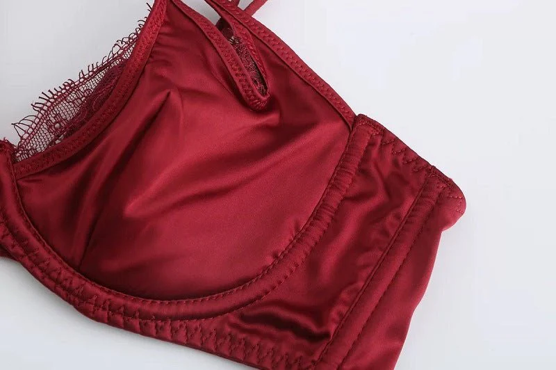 The Velvet Temptation | French Glossy Hollow Lace Push-Up Bra Set - Image 24