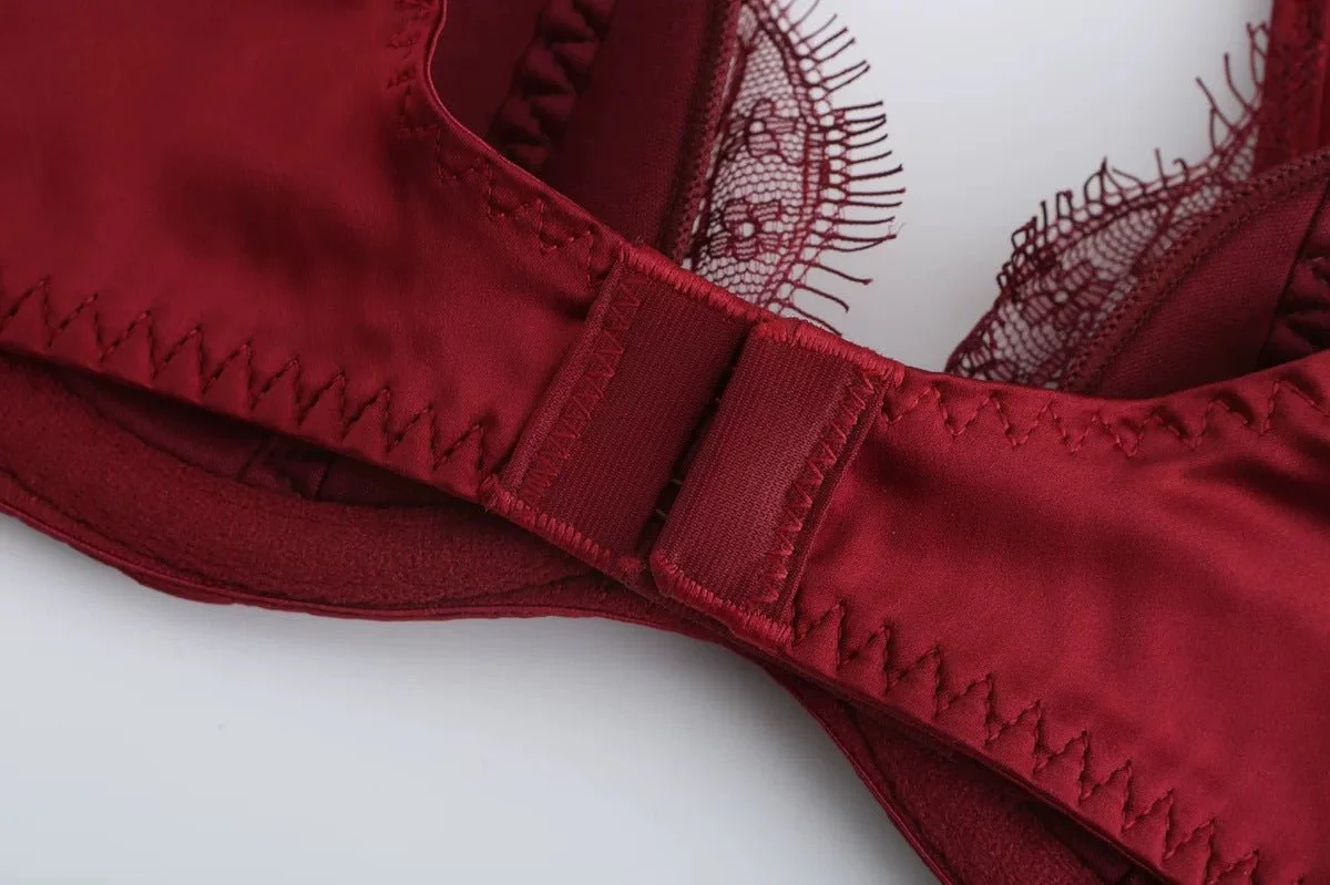 The Velvet Temptation | French Glossy Hollow Lace Push-Up Bra Set - Image 25