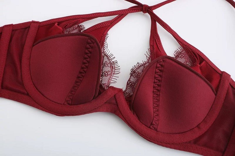 The Velvet Temptation | French Glossy Hollow Lace Push-Up Bra Set - Image 26