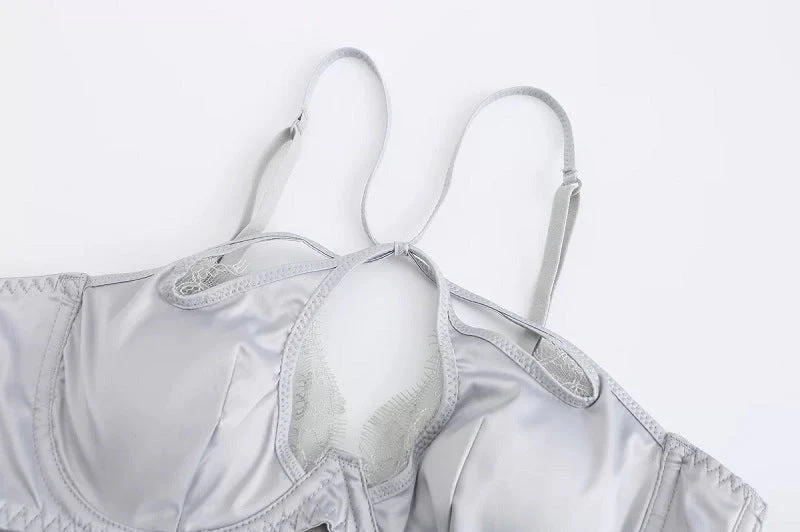 The Velvet Temptation | French Glossy Hollow Lace Push-Up Bra Set - Image 45