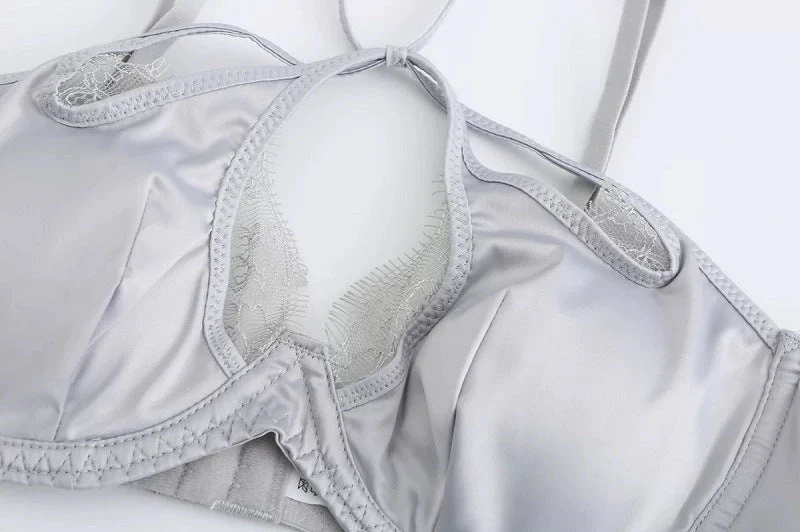 The Velvet Temptation | French Glossy Hollow Lace Push-Up Bra Set - Image 46
