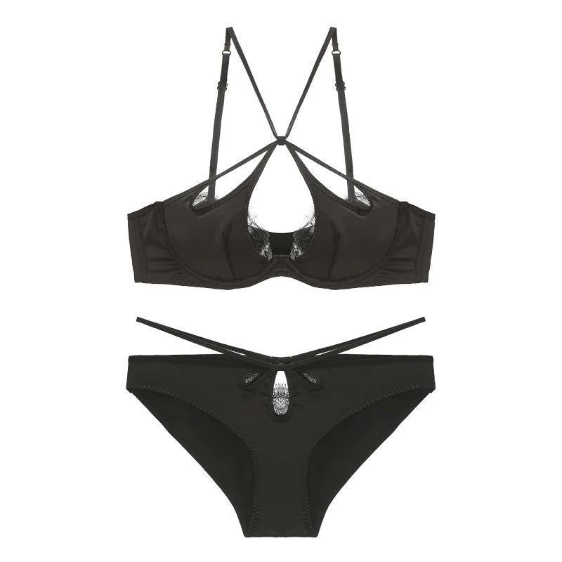 The Velvet Temptation | French Glossy Hollow Lace Push-Up Bra Set - Image 5