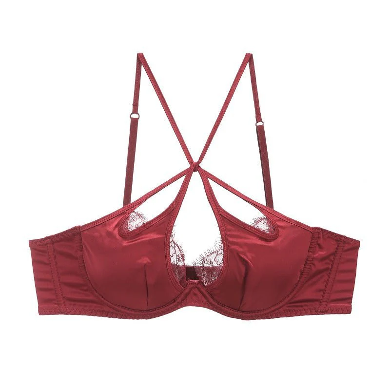 The Velvet Temptation | French Glossy Hollow Lace Push-Up Bra Set - Image 50