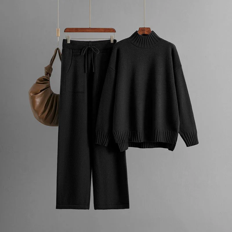The Winter Cozy | Women's Thickened Half-Turtleneck Knitted Two-Piece Set - Image 7
