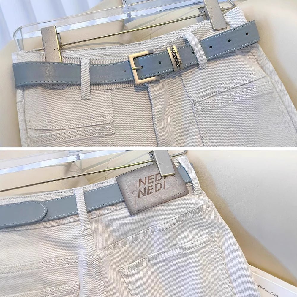 White Women’s High-Waist Straight Denim Jeans – Literary Art Retro Style with Multi-Pocket & Button Detail | Spring 2025 Collection FD - Image 4