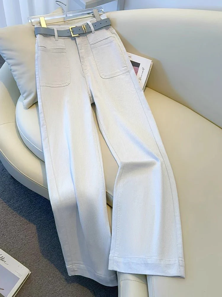 White Women’s High-Waist Straight Denim Jeans – Literary Art Retro Style with Multi-Pocket & Button Detail | Spring 2025 Collection FD - Image 6